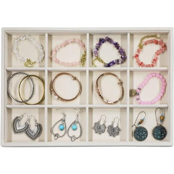 Velvet Jewelry Organizer Stackable Earrings Organizer 12 Grid Bracelet Organizer - Picture 1 of 7